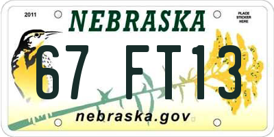 NE license plate 67FT13