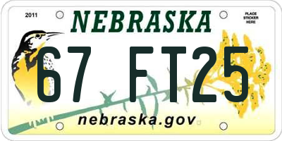 NE license plate 67FT25