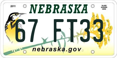 NE license plate 67FT33