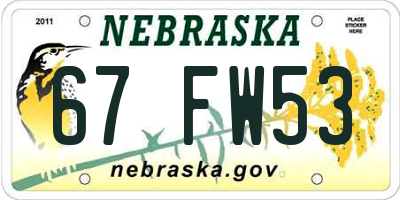 NE license plate 67FW53