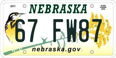 NE license plate 67FW87