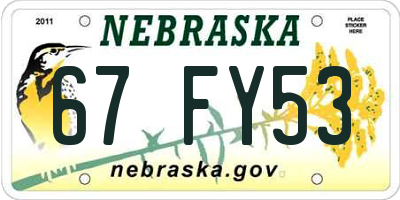 NE license plate 67FY53