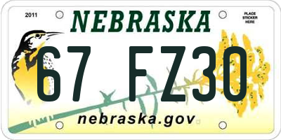 NE license plate 67FZ30