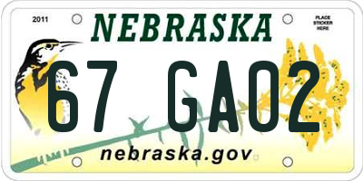 NE license plate 67GA02