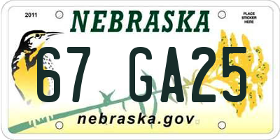 NE license plate 67GA25