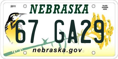 NE license plate 67GA29