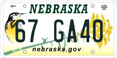 NE license plate 67GA40