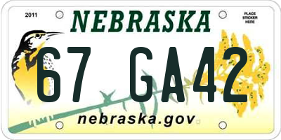 NE license plate 67GA42