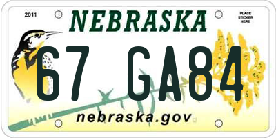 NE license plate 67GA84