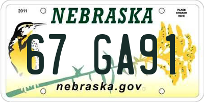 NE license plate 67GA91