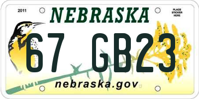 NE license plate 67GB23