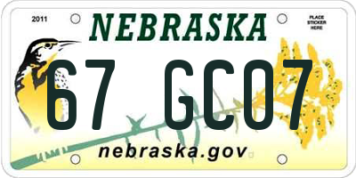 NE license plate 67GC07