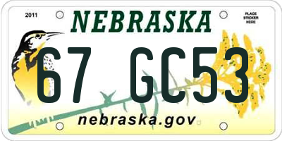 NE license plate 67GC53