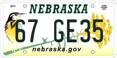 NE license plate 67GE35