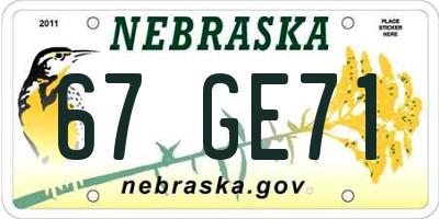 NE license plate 67GE71