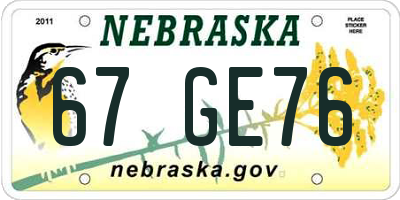 NE license plate 67GE76