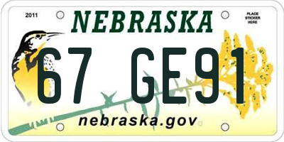 NE license plate 67GE91