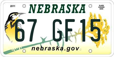 NE license plate 67GF15