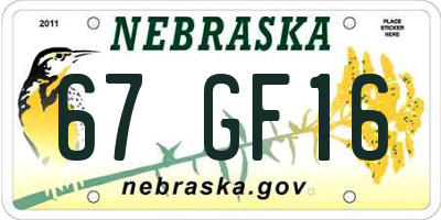 NE license plate 67GF16