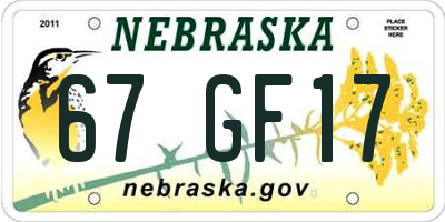 NE license plate 67GF17