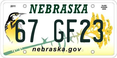 NE license plate 67GF23