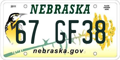 NE license plate 67GF38