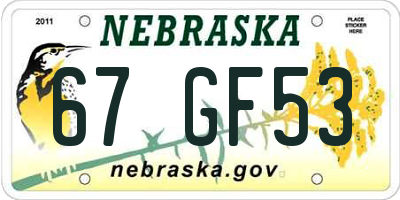 NE license plate 67GF53