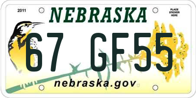 NE license plate 67GF55