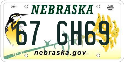 NE license plate 67GH69