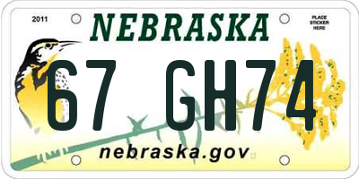 NE license plate 67GH74