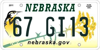 NE license plate 67GI13