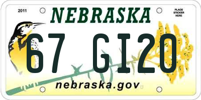 NE license plate 67GI20