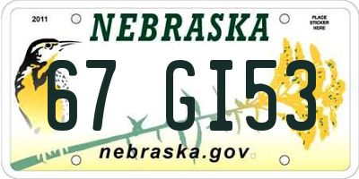 NE license plate 67GI53