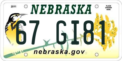 NE license plate 67GI81