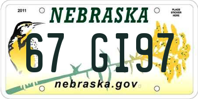 NE license plate 67GI97