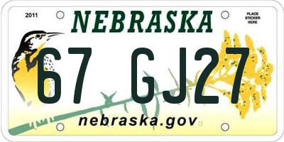NE license plate 67GJ27