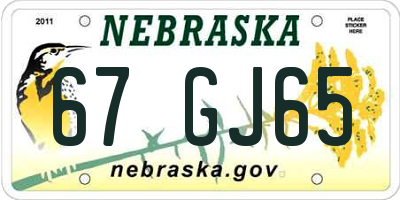 NE license plate 67GJ65
