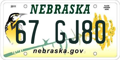 NE license plate 67GJ80