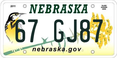 NE license plate 67GJ87
