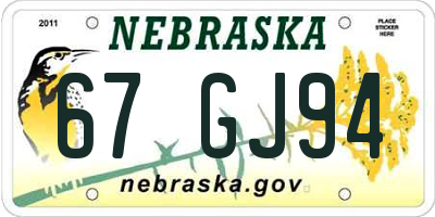 NE license plate 67GJ94