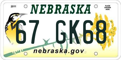 NE license plate 67GK68