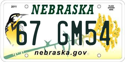 NE license plate 67GM54