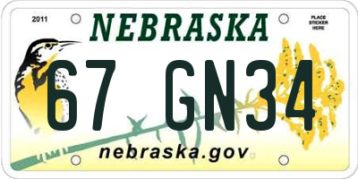 NE license plate 67GN34