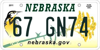 NE license plate 67GN74