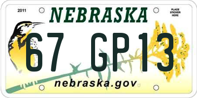 NE license plate 67GP13