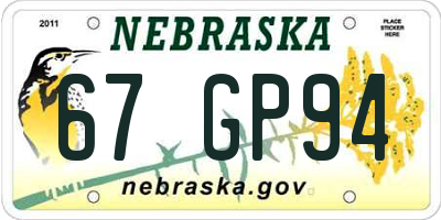 NE license plate 67GP94