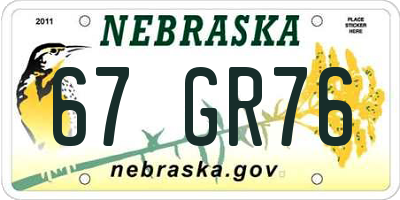 NE license plate 67GR76