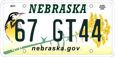 NE license plate 67GT44