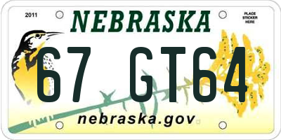 NE license plate 67GT64