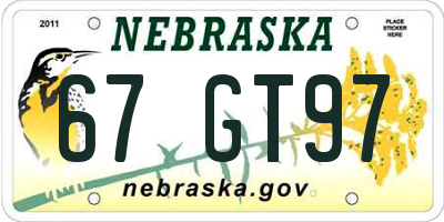 NE license plate 67GT97